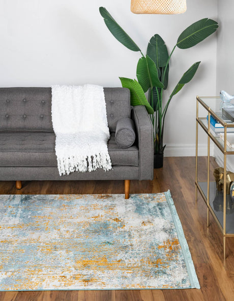 Cream Blue 8' 2 x 10' Paragon Rectangle Area Rug 100% Polypropylene Colorful Vivid Boho Style Modern Carpet for Unique Interiors for Sale at Rug Engine