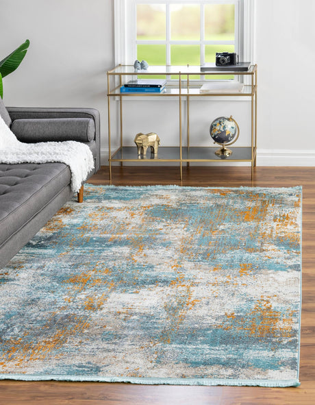 Cream Blue 6' x 9' Paragon Rectangle Area Rug 100% Polypropylene Colorful Vivid Boho Style Modern Carpet for Unique Interiors for Sale at Rug Engine