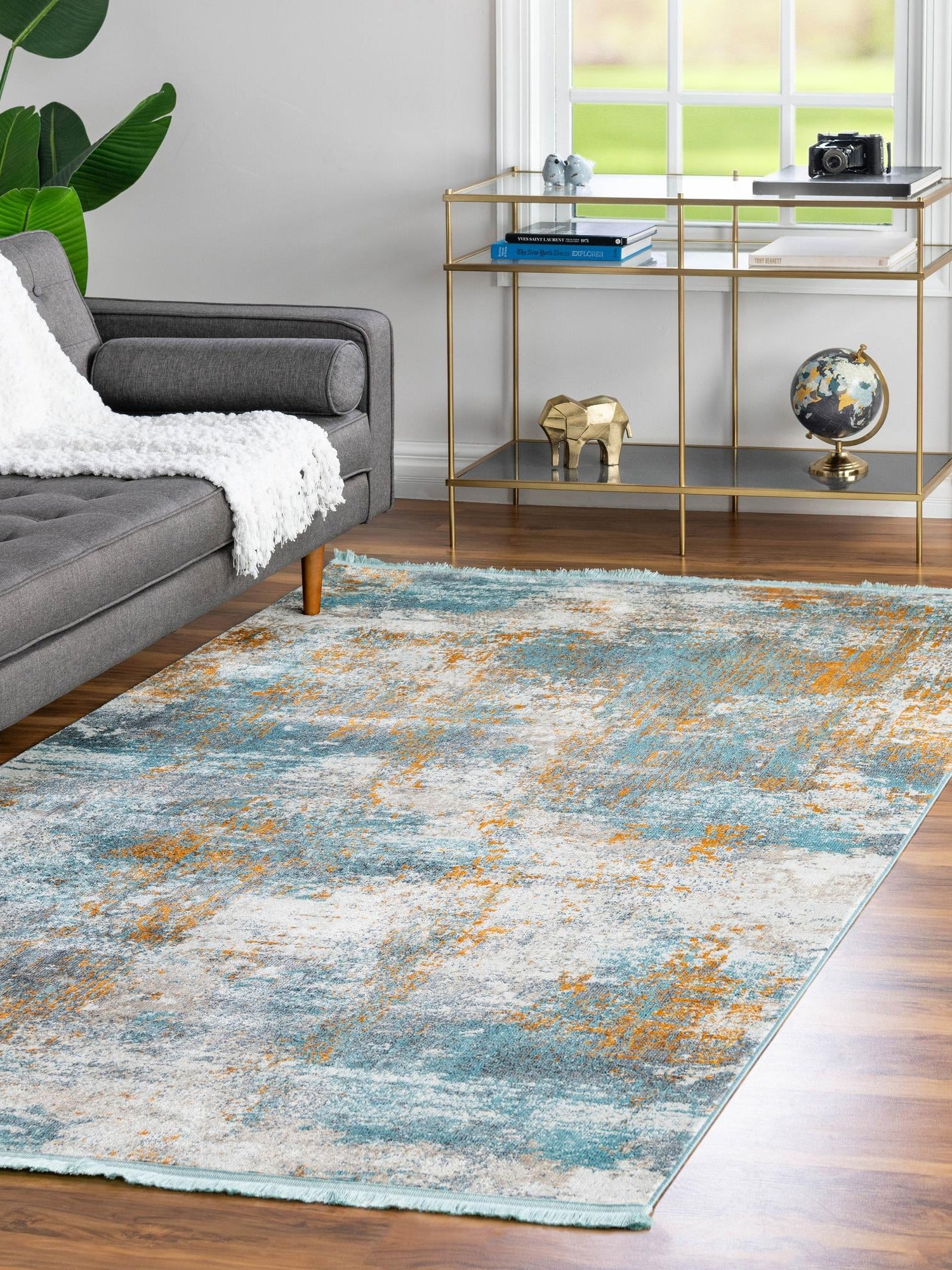 Cream Blue 10' x 14' Paragon Rectangle Area Rug 100% Polypropylene Colorful Vivid Boho Style Modern Carpet for Unique Interiors for Sale at Rug Engine