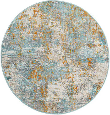 Cream Blue 3' 3 x 3' 3 Paragon Round Area Rug 100% Polypropylene Colorful Vivid Boho Style Modern Carpet for Unique Interiors for Sale at Rug Engine