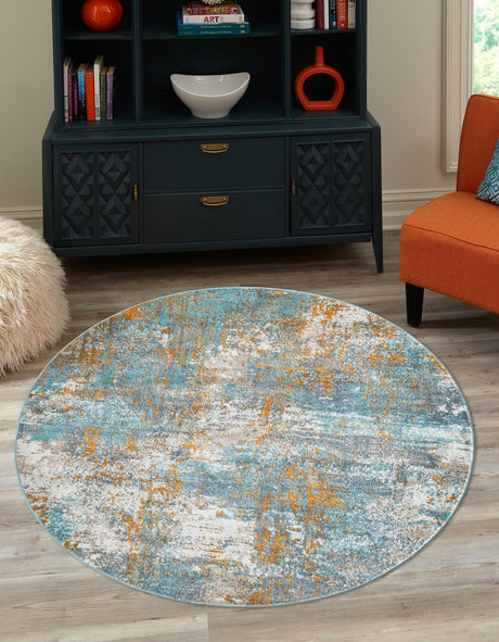 Cream Blue 8' 2 x 8' 2 Paragon Round Area Rug 100% Polypropylene Colorful Vivid Boho Style Modern Carpet for Unique Interiors for Sale at Rug Engine