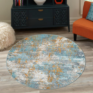 Cream Blue 5' 5 x 5' 5 Paragon Round Area Rug 100% Polypropylene Colorful Vivid Boho Style Modern Carpet for Unique Interiors for Sale at Rug Engine