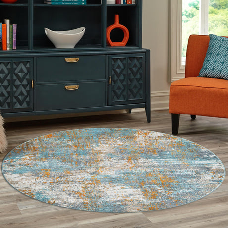 Cream Blue 5' 5 x 5' 5 Paragon Round Area Rug 100% Polypropylene Colorful Vivid Boho Style Modern Carpet for Unique Interiors for Sale at Rug Engine