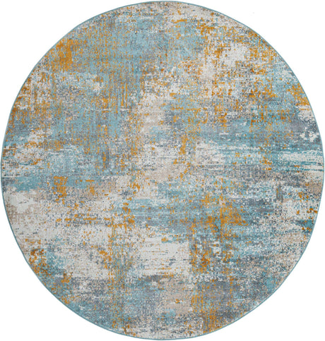 Cream Blue 8' 2 x 8' 2 Paragon Round Area Rug 100% Polypropylene Colorful Vivid Boho Style Modern Carpet for Unique Interiors for Sale at Rug Engine