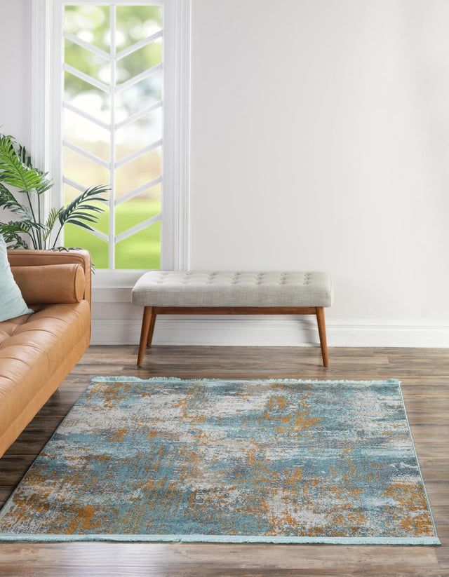 Cream Blue 5' 5 x 5' 5 Paragon Square Area Rug 100% Polypropylene Colorful Vivid Boho Style Modern Carpet for Unique Interiors for Sale at Rug Engine