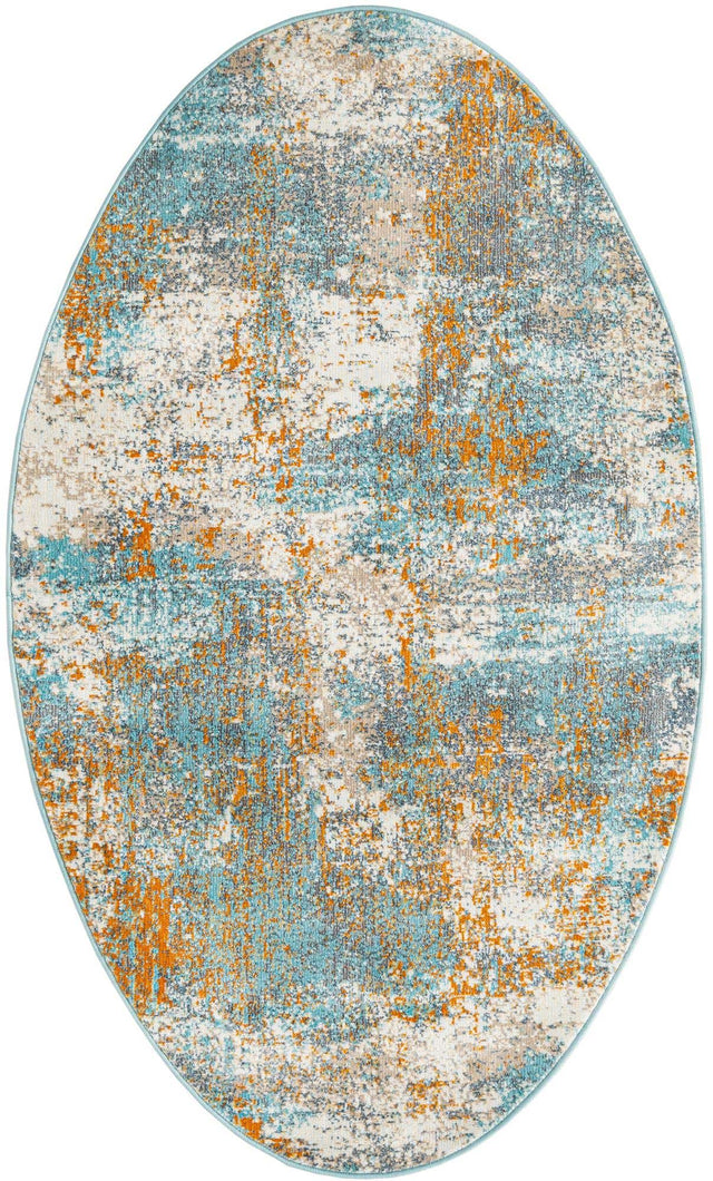 Cream Blue 3' 3 x 5' 3 Paragon Oval Area Rug 100% Polypropylene Colorful Vivid Boho Style Modern Carpet for Unique Interiors for Sale at Rug Engine