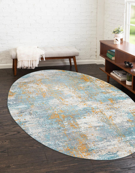 Cream Blue 3' 3 x 5' 3 Paragon Oval Area Rug 100% Polypropylene Colorful Vivid Boho Style Modern Carpet for Unique Interiors for Sale at Rug Engine