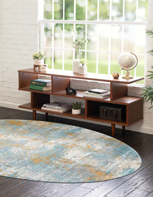 Cream Blue 5' 5 x 8' Paragon Oval Area Rug 100% Polypropylene Colorful Vivid Boho Style Modern Carpet for Unique Interiors for Sale at Rug Engine