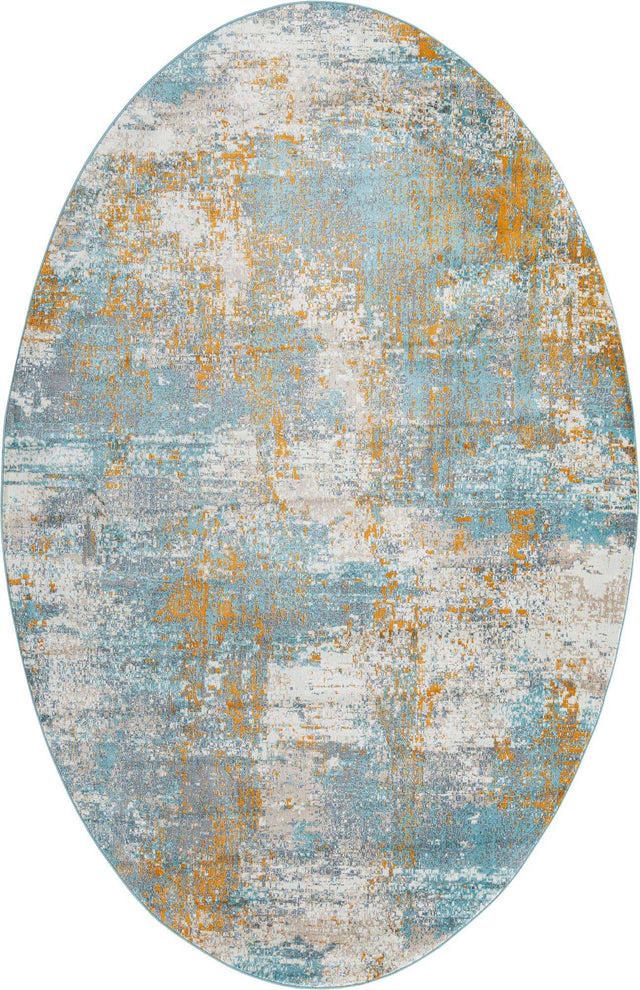 Cream Blue 5' 5 x 8' Paragon Oval Area Rug 100% Polypropylene Colorful Vivid Boho Style Modern Carpet for Unique Interiors for Sale at Rug Engine