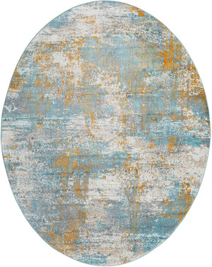 Cream Blue 8' 2 x 10' Paragon Oval Area Rug 100% Polypropylene Colorful Vivid Boho Style Modern Carpet for Unique Interiors for Sale at Rug Engine
