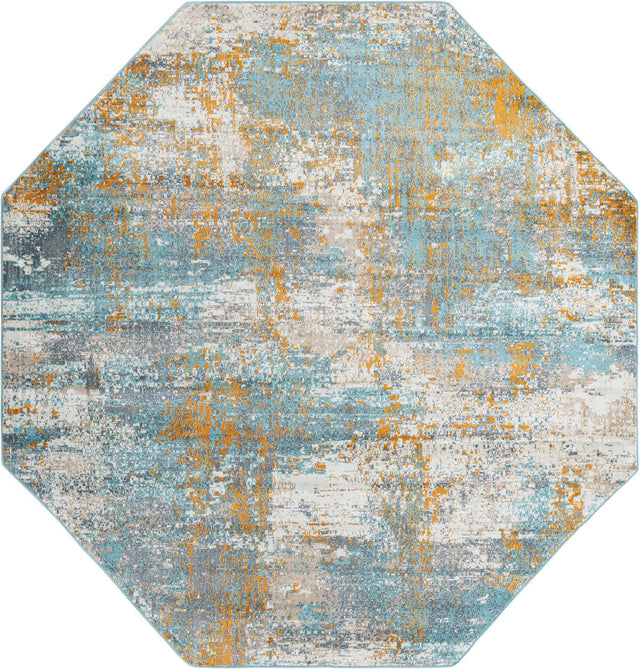 Cream Blue 8' 2 x 8' 2 Paragon Octagon Area Rug 100% Polypropylene Colorful Vivid Boho Style Modern Carpet for Unique Interiors for Sale at Rug Engine