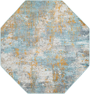 Cream Blue 6' x 6' Paragon Octagon Area Rug 100% Polypropylene Colorful Vivid Boho Style Modern Carpet for Unique Interiors for Sale at Rug Engine