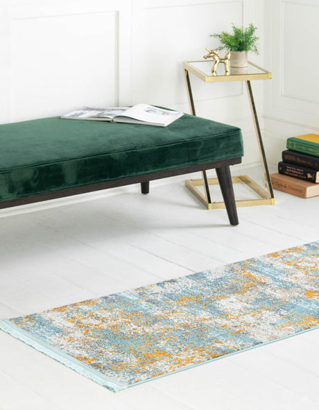 Cream Blue 2' 2 x 6' Paragon Runner Area Rug 100% Polypropylene Colorful Vivid Boho Style Modern Carpet for Unique Interiors for Sale at Rug Engine