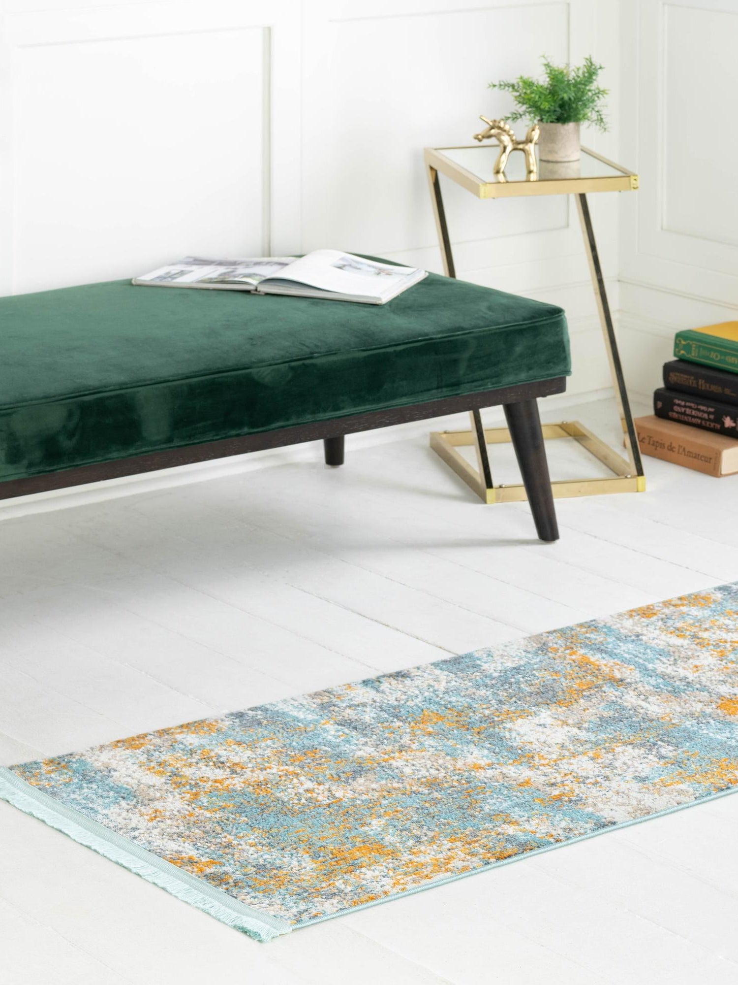 Cream Blue 2' 7 x 12' Paragon Runner Area Rug 100% Polypropylene Colorful Vivid Boho Style Modern Carpet for Unique Interiors for Sale at Rug Engine