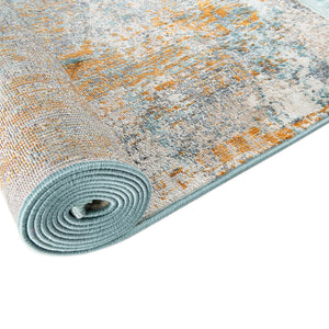 Cream Blue 2' 7 x 10' Paragon Runner Area Rug 100% Polypropylene Colorful Vivid Boho Style Modern Carpet for Unique Interiors for Sale at Rug Engine