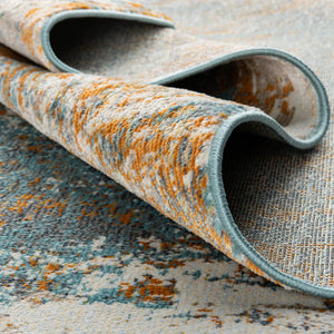 Cream Blue 2' 2 x 6' Paragon Runner Area Rug 100% Polypropylene Colorful Vivid Boho Style Modern Carpet for Unique Interiors for Sale at Rug Engine