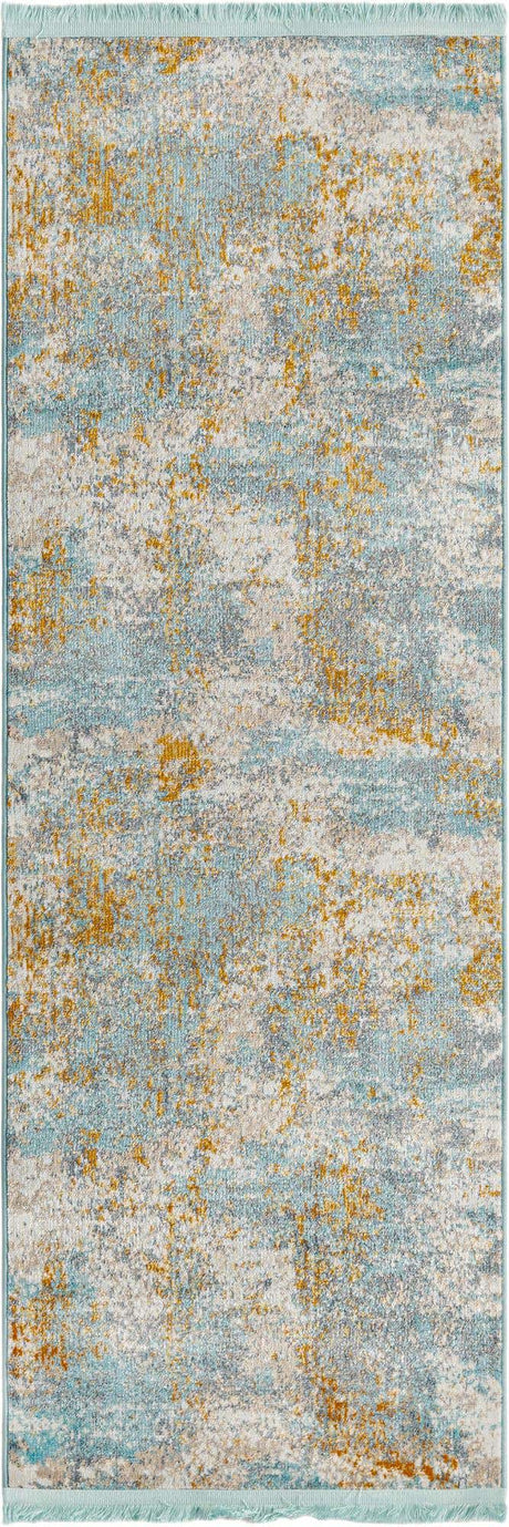Cream Blue 2' 2 x 6' Paragon Runner Area Rug 100% Polypropylene Colorful Vivid Boho Style Modern Carpet for Unique Interiors for Sale at Rug Engine