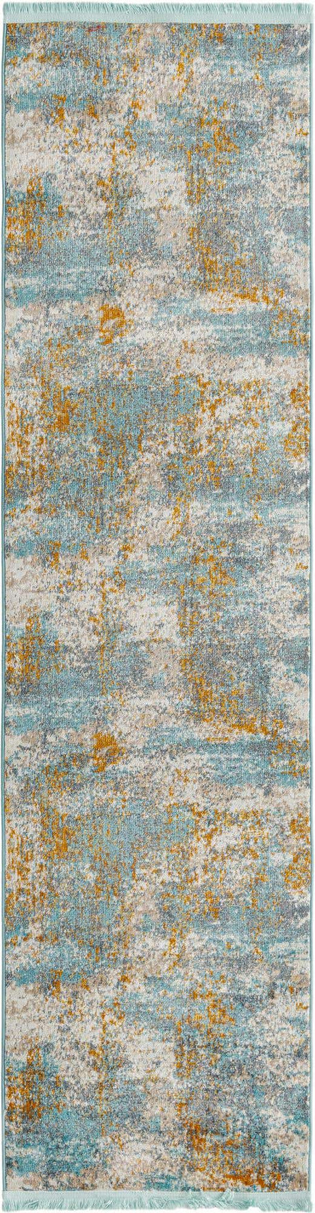 Cream Blue 2' 2 x 8' Paragon Runner Area Rug 100% Polypropylene Colorful Vivid Boho Style Modern Carpet for Unique Interiors for Sale at Rug Engine