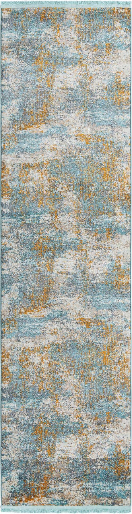 Cream Blue 2' 7 x 10' Paragon Runner Area Rug 100% Polypropylene Colorful Vivid Boho Style Modern Carpet for Unique Interiors for Sale at Rug Engine