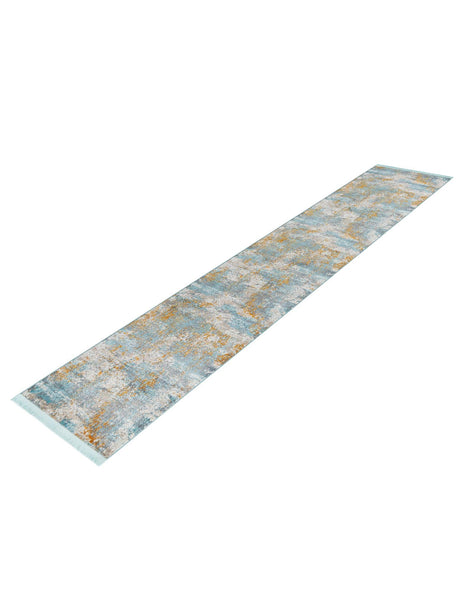 Cream Blue 2' 7 x 12' Paragon Runner Area Rug 100% Polypropylene Colorful Vivid Boho Style Modern Carpet for Unique Interiors for Sale at Rug Engine