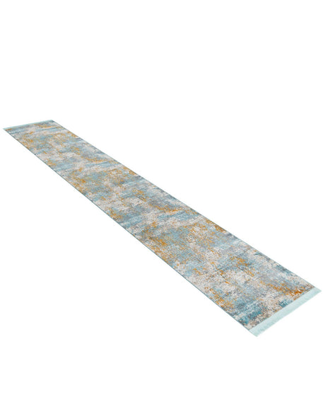 Cream Blue 2' 7 x 12' Paragon Runner Area Rug 100% Polypropylene Colorful Vivid Boho Style Modern Carpet for Unique Interiors for Sale at Rug Engine