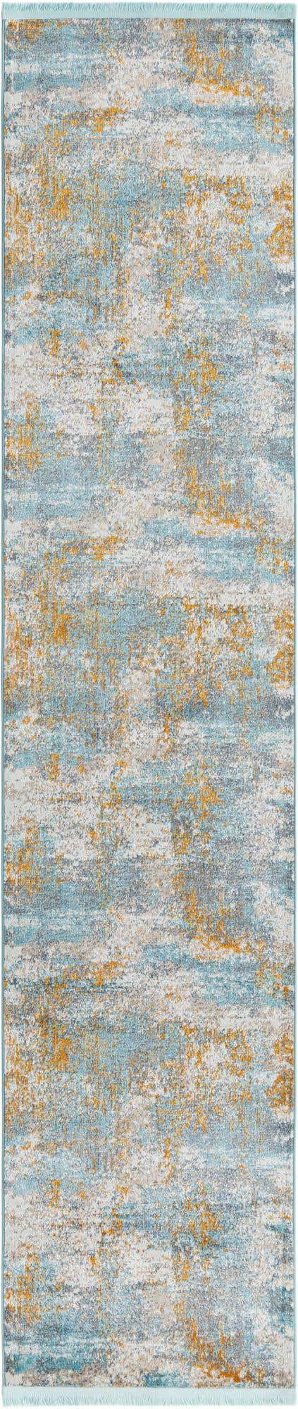 Cream Blue 2' 7 x 12' Paragon Runner Area Rug 100% Polypropylene Colorful Vivid Boho Style Modern Carpet for Unique Interiors for Sale at Rug Engine