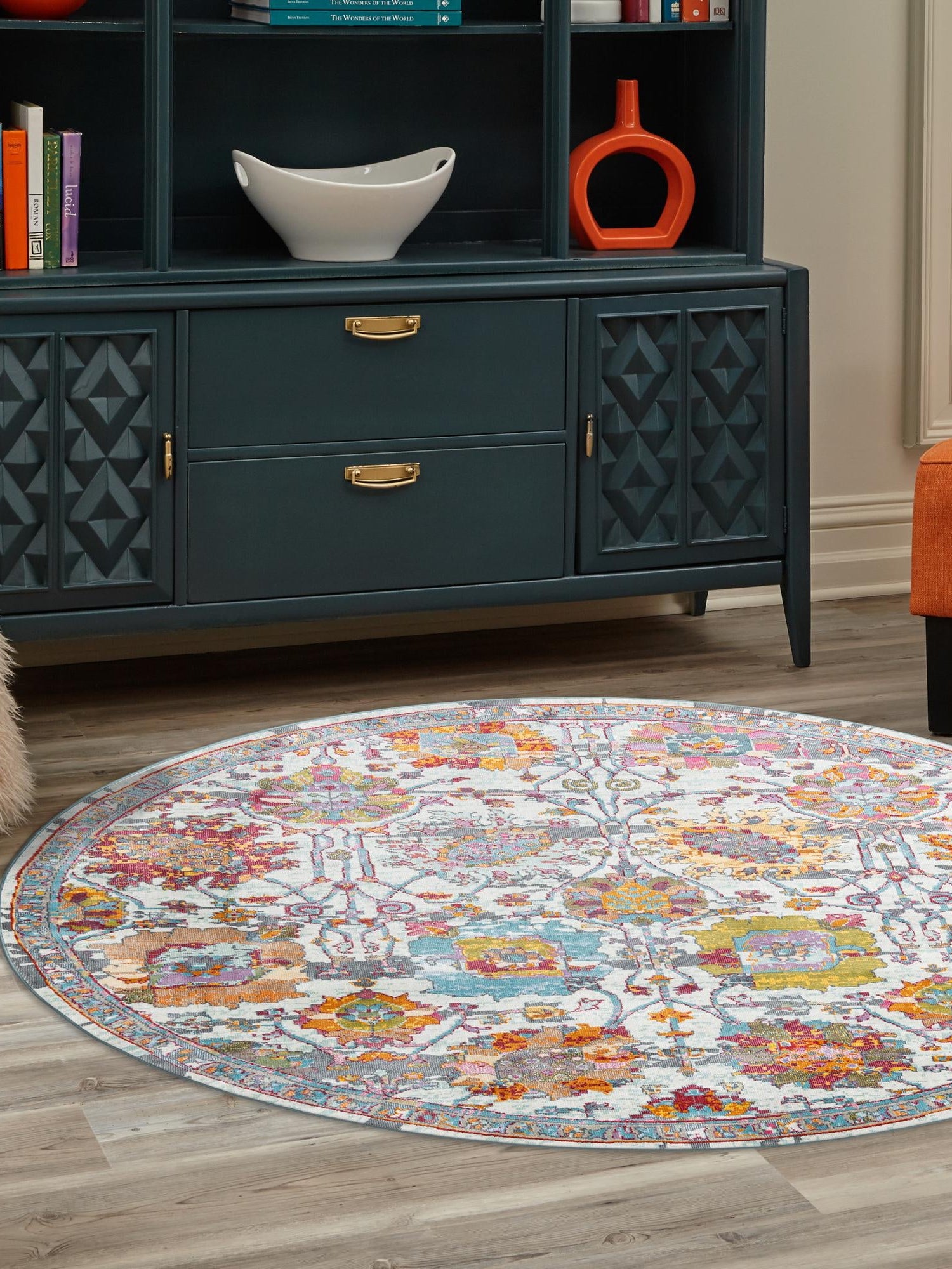 Multicolor 3' 3 x 3' 3 Paragon Round Area Rug 100% Polypropylene Colorful Vivid Boho Style Modern Carpet for Unique Interiors for Sale at Rug Engine