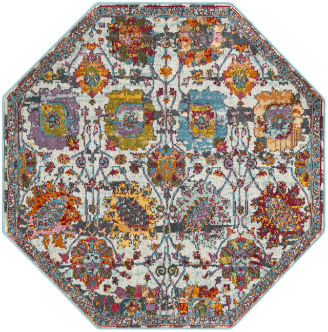 Multicolor 4' x 4' Paragon Octagon Area Rug 100% Polypropylene Colorful Vivid Boho Style Modern Carpet for Unique Interiors for Sale at Rug Engine