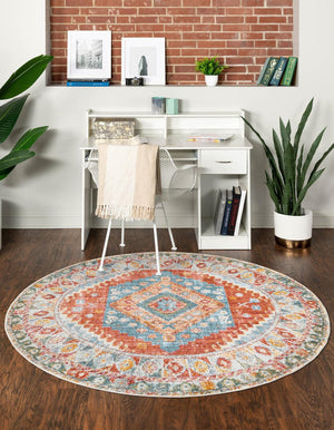 Salmon 8' 2 x 8' 2 Paragon Round Area Rug 100% Polypropylene Colorful Vivid Boho Style Modern Carpet for Unique Interiors for Sale at Rug Engine