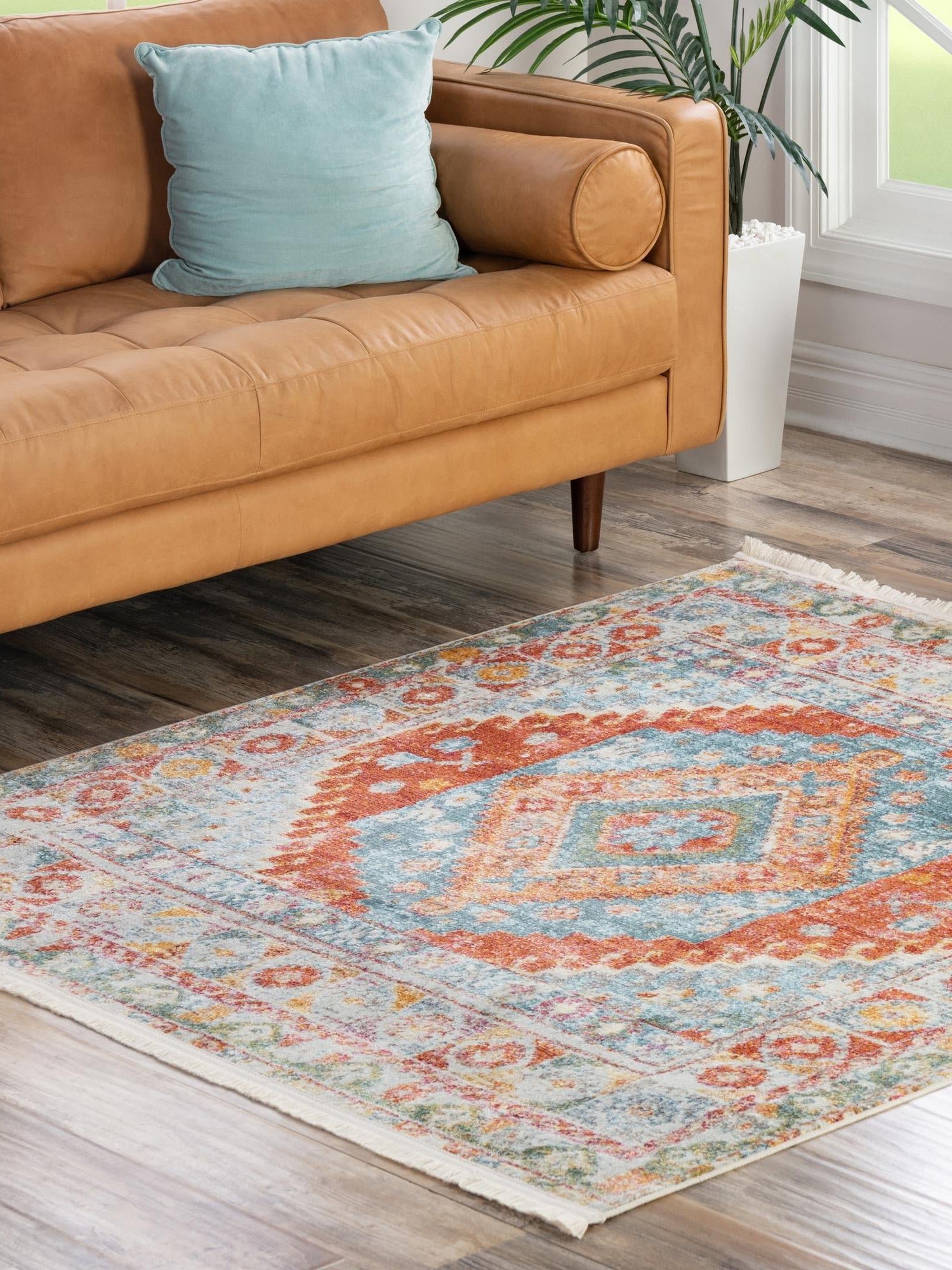 Salmon 8' 2 x 8' 2 Paragon Square Area Rug 100% Polypropylene Colorful Vivid Boho Style Modern Carpet for Unique Interiors for Sale at Rug Engine