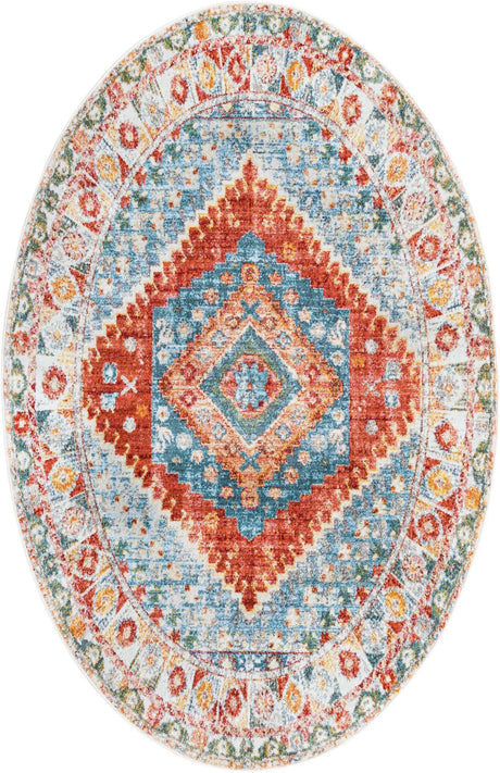 Salmon 5' 5 x 8' Paragon Oval Area Rug 100% Polypropylene Colorful Vivid Boho Style Modern Carpet for Unique Interiors for Sale at Rug Engine