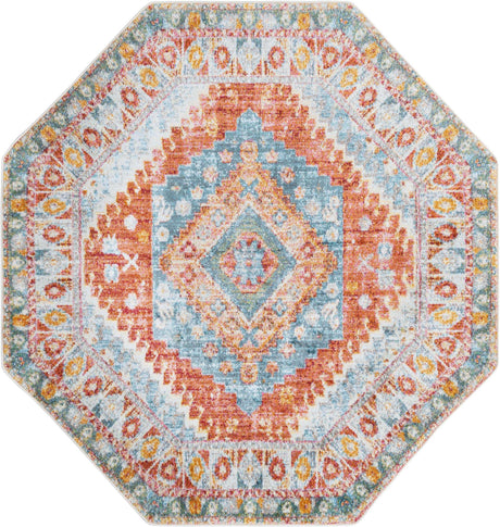 Salmon 6' x 6' Paragon Octagon Area Rug 100% Polypropylene Colorful Vivid Boho Style Modern Carpet for Unique Interiors for Sale at Rug Engine