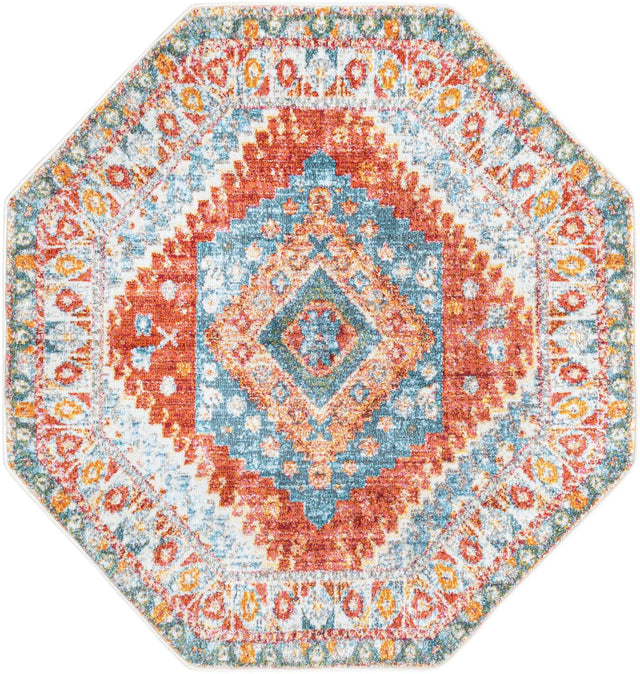 Salmon 4' x 4' Paragon Octagon Area Rug 100% Polypropylene Colorful Vivid Boho Style Modern Carpet for Unique Interiors for Sale at Rug Engine