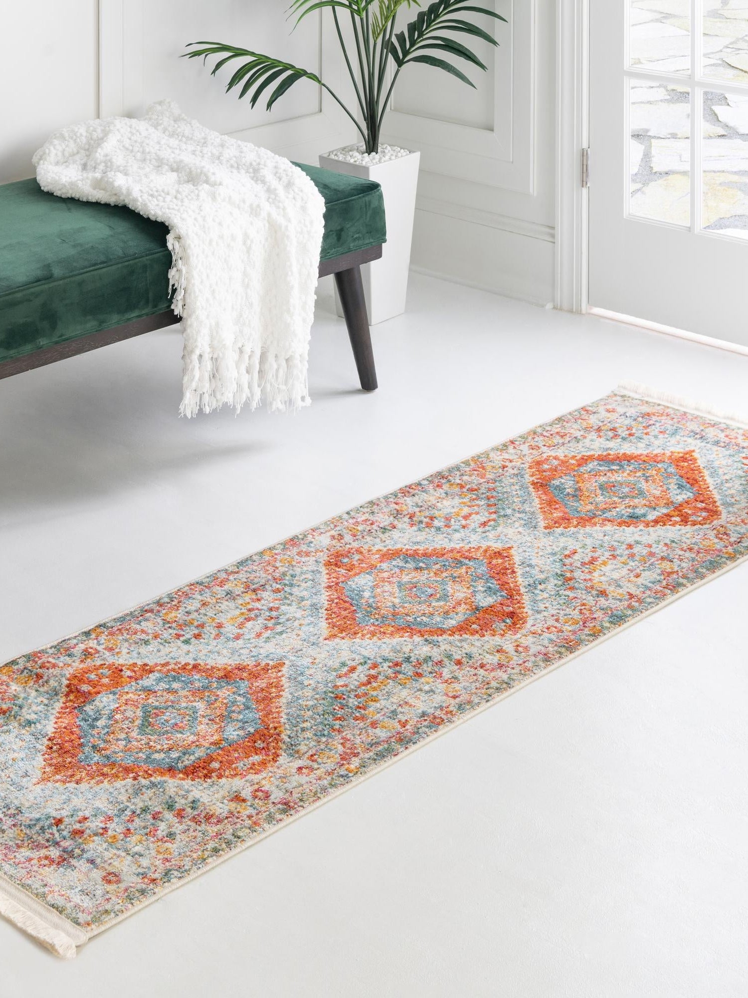 Salmon 2' 7 x 10' Paragon Runner Area Rug 100% Polypropylene Colorful Vivid Boho Style Modern Carpet for Unique Interiors for Sale at Rug Engine