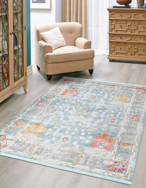 Blue 4' 3 x 6' Paragon Rectangle Area Rug 100% Polypropylene Colorful Vivid Boho Style Modern Carpet for Unique Interiors for Sale at Rug Engine