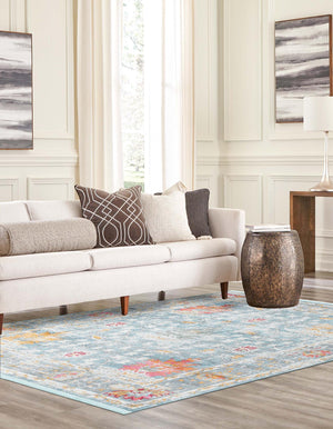 Blue 4' 3 x 6' Paragon Rectangle Area Rug 100% Polypropylene Colorful Vivid Boho Style Modern Carpet for Unique Interiors for Sale at Rug Engine