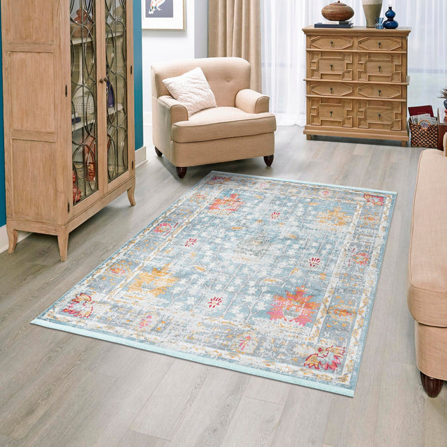Blue 4' 3 x 6' Paragon Rectangle Area Rug 100% Polypropylene Colorful Vivid Boho Style Modern Carpet for Unique Interiors for Sale at Rug Engine