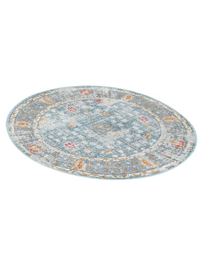 Blue 3' 3 x 3' 3 Paragon Round Area Rug 100% Polypropylene Colorful Vivid Boho Style Modern Carpet for Unique Interiors for Sale at Rug Engine