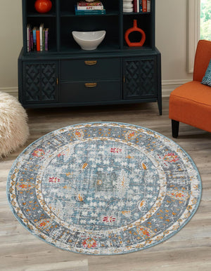 Blue 5' 5 x 5' 5 Paragon Round Area Rug 100% Polypropylene Colorful Vivid Boho Style Modern Carpet for Unique Interiors for Sale at Rug Engine