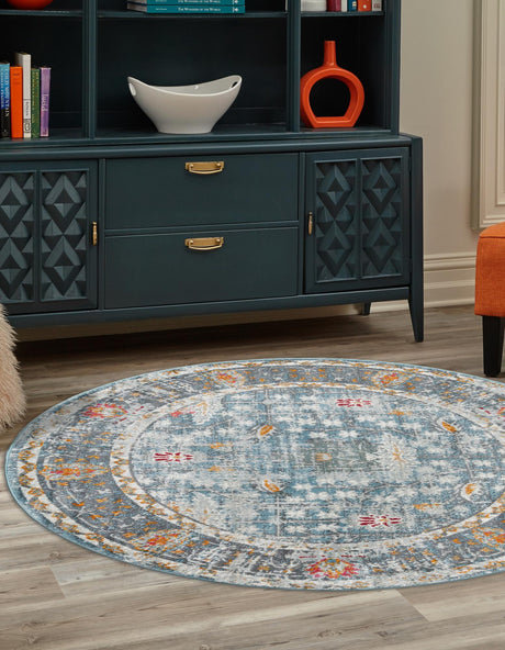 Blue 8' 2 x 8' 2 Paragon Round Area Rug 100% Polypropylene Colorful Vivid Boho Style Modern Carpet for Unique Interiors for Sale at Rug Engine
