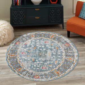 Blue 5' 5 x 5' 5 Paragon Round Area Rug 100% Polypropylene Colorful Vivid Boho Style Modern Carpet for Unique Interiors for Sale at Rug Engine