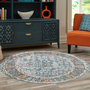 Blue 5' 5 x 5' 5 Paragon Round Area Rug 100% Polypropylene Colorful Vivid Boho Style Modern Carpet for Unique Interiors for Sale at Rug Engine