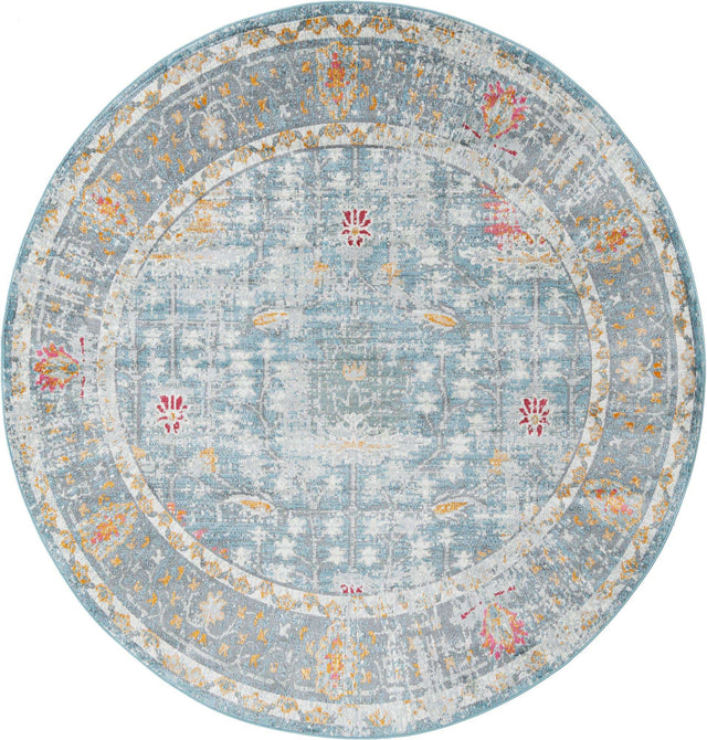 Blue 5' 5 x 5' 5 Paragon Round Area Rug 100% Polypropylene Colorful Vivid Boho Style Modern Carpet for Unique Interiors for Sale at Rug Engine