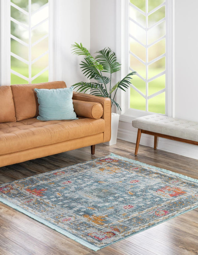 Blue 5' 5 x 5' 5 Paragon Square Area Rug 100% Polypropylene Colorful Vivid Boho Style Modern Carpet for Unique Interiors for Sale at Rug Engine