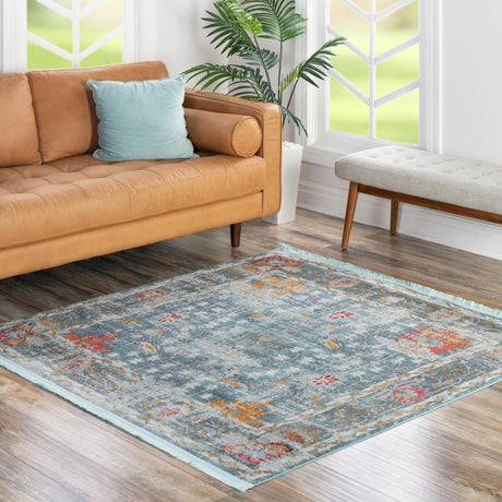 Blue 5' 5 x 5' 5 Paragon Square Area Rug 100% Polypropylene Colorful Vivid Boho Style Modern Carpet for Unique Interiors for Sale at Rug Engine