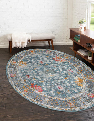 Blue 8' 2 x 10' Paragon Oval Area Rug 100% Polypropylene Colorful Vivid Boho Style Modern Carpet for Unique Interiors for Sale at Rug Engine
