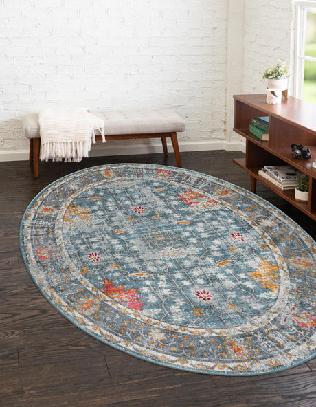 Blue 3' 3 x 5' 3 Paragon Oval Area Rug 100% Polypropylene Colorful Vivid Boho Style Modern Carpet for Unique Interiors for Sale at Rug Engine