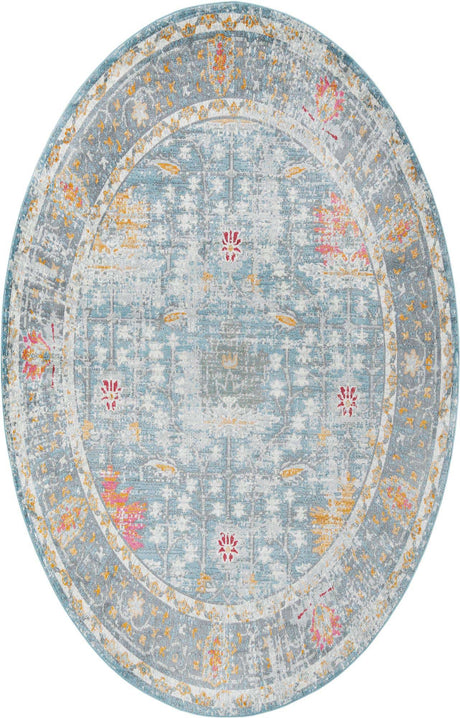 Blue 5' 5 x 8' Paragon Oval Area Rug 100% Polypropylene Colorful Vivid Boho Style Modern Carpet for Unique Interiors for Sale at Rug Engine
