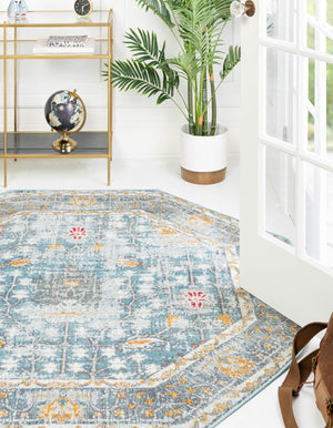 Blue 6' x 6' Paragon Octagon Area Rug 100% Polypropylene Colorful Vivid Boho Style Modern Carpet for Unique Interiors for Sale at Rug Engine