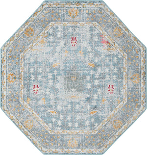 Blue 6' x 6' Paragon Octagon Area Rug 100% Polypropylene Colorful Vivid Boho Style Modern Carpet for Unique Interiors for Sale at Rug Engine